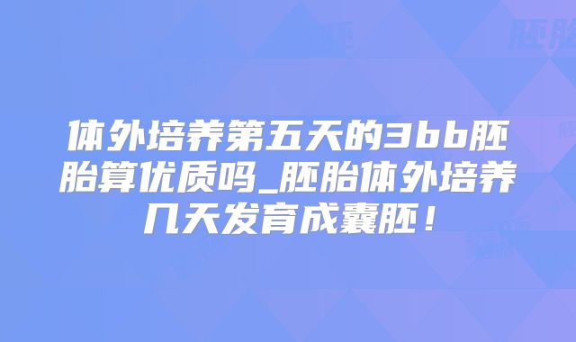 体外培养第五天的3bb胚胎算优质吗_胚胎体外培养几天发育成囊胚!
