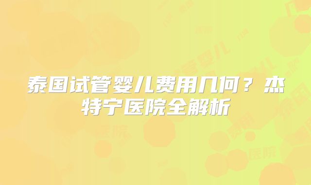 泰国试管婴儿费用几何？杰特宁医院全解析