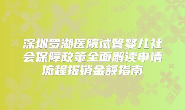 深圳罗湖医院试管婴儿社会保障政策全面解读申请流程报销金额指南