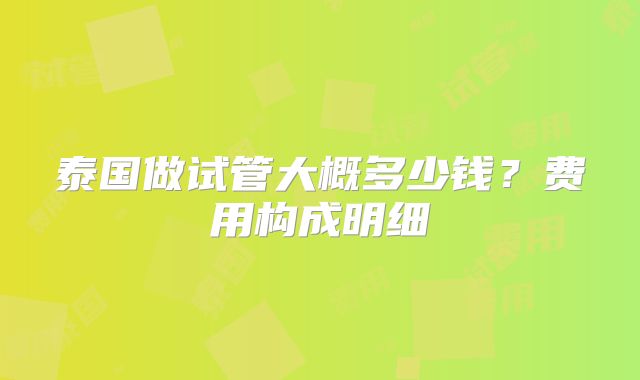 泰国做试管大概多少钱?费用构成明细