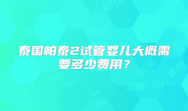泰国帕泰2试管婴儿大概需要多少费用？
