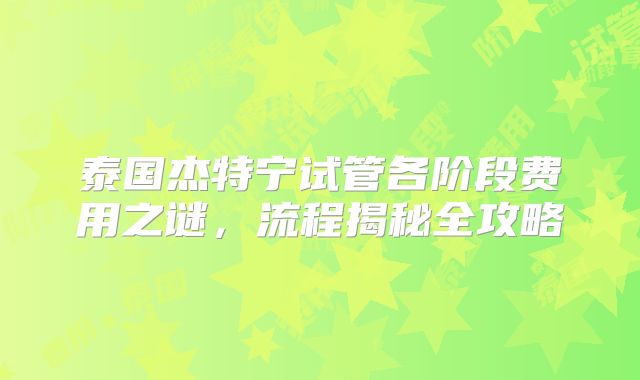 泰国杰特宁试管各阶段费用之谜，流程揭秘全攻略