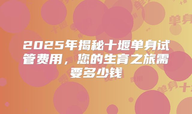 2025年揭秘十堰单身试管费用，您的生育之旅需要多少钱