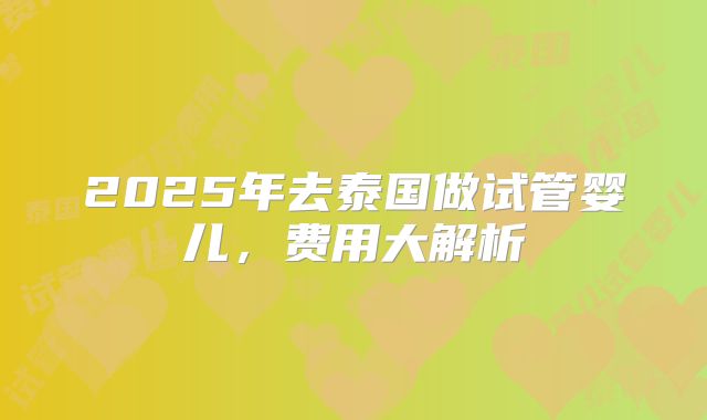 2025年去泰国做试管婴儿，费用大解析