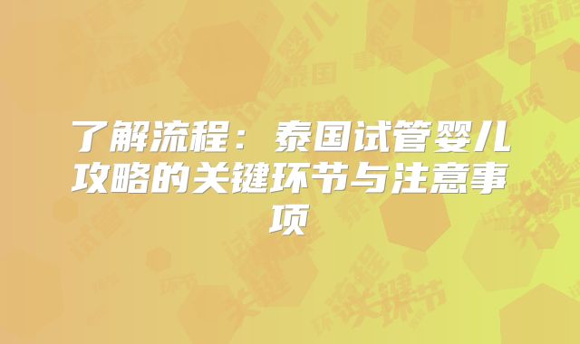 了解流程:泰国试管婴儿攻略的关键环节与注意事项
