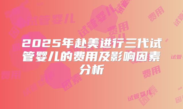 2025年赴美进行三代试管婴儿的费用及影响因素分析