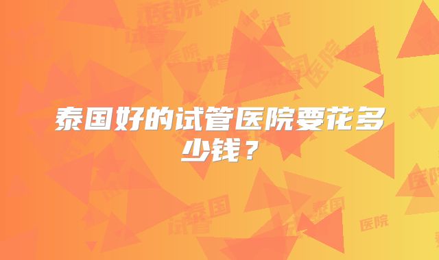 泰国好的试管医院要花多少钱？