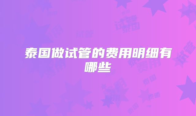 泰国做试管的费用明细有哪些