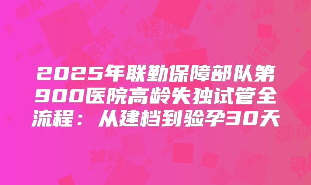 2025年联勤保障部队第900医院高龄失独试管全流程:从建档到验孕30天