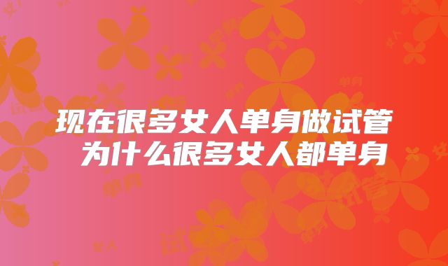 现在很多女人单身做试管 为什么很多女人都单身