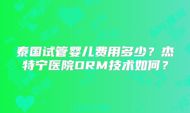 泰国试管婴儿费用多少?杰特宁医院ORM技术如何?