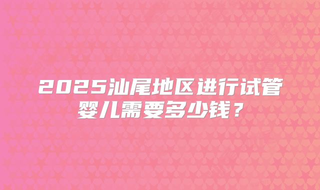 2025汕尾地区进行试管婴儿需要多少钱？