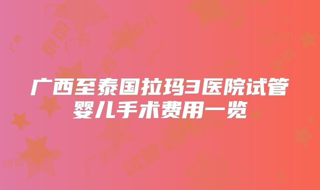 广西至泰国拉玛3医院试管婴儿手术费用一览