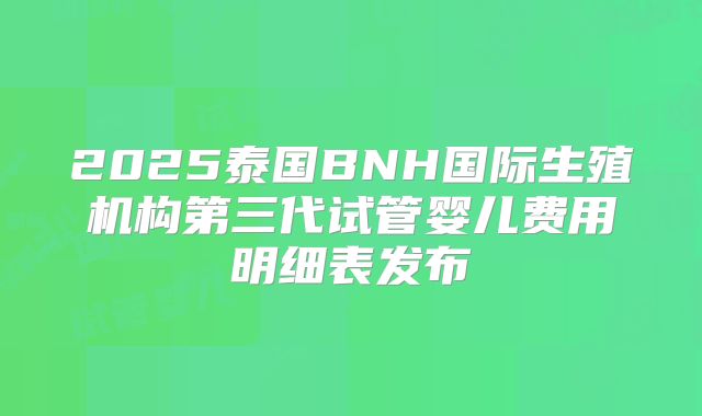 2025泰国BNH国际生殖机构第三代试管婴儿费用明细表发布