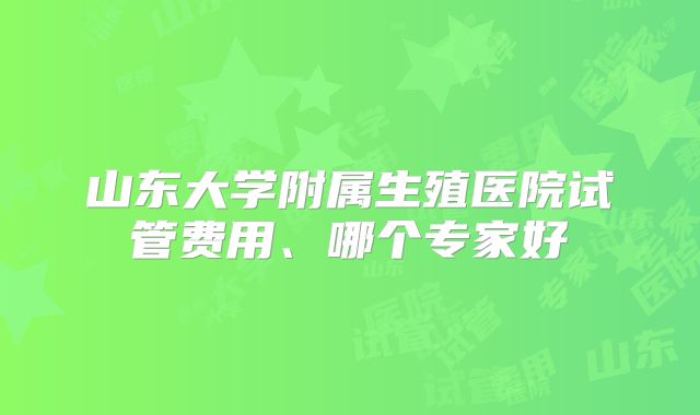 山东大学附属生殖医院试管费用、哪个专家好