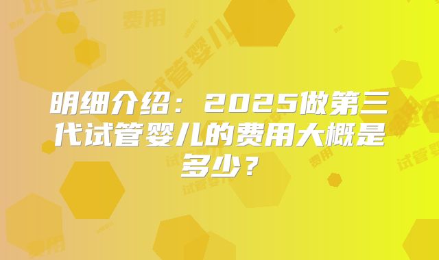 明细介绍：2025做第三代试管婴儿的费用大概是多少？