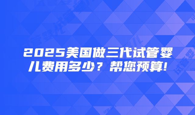 2025美国做三代试管婴儿费用多少?帮您预算!