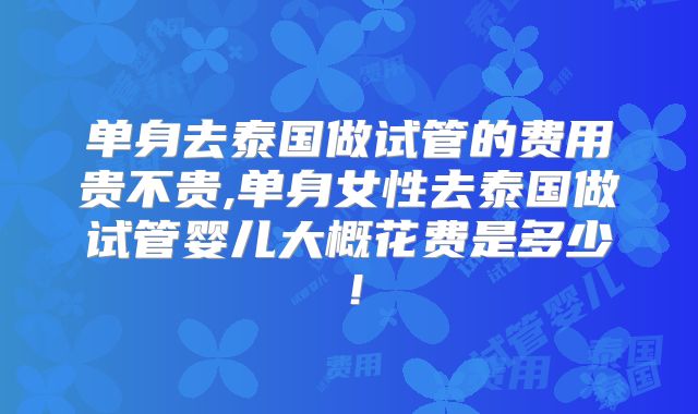单身去泰国做试管的费用贵不贵,单身女性去泰国做试管婴儿大概花费是多少！