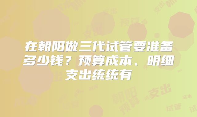 在朝阳做三代试管要准备多少钱?预算成本、明细支出统统有