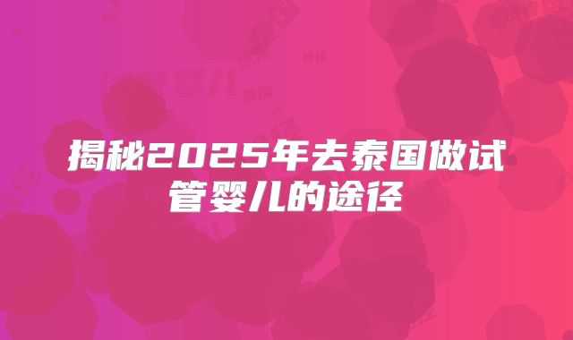 揭秘2025年去泰国做试管婴儿的途径