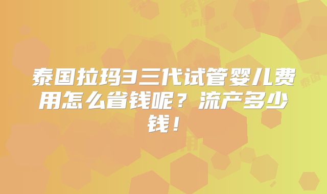 泰国拉玛3三代试管婴儿费用怎么省钱呢?流产多少钱!