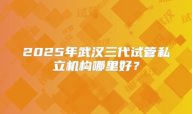 2025年武汉三代试管私立机构哪里好？