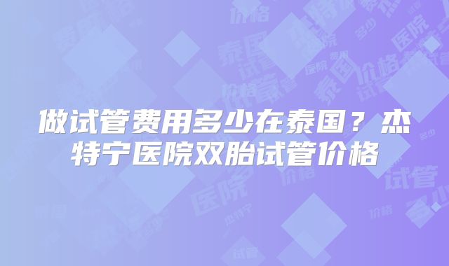 做试管费用多少在泰国?杰特宁医院双胎试管价格
