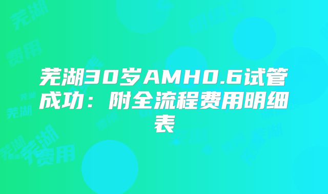 芜湖30岁AMH0.6试管成功：附全流程费用明细表