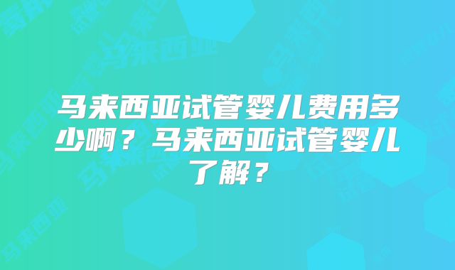马来西亚试管婴儿费用多少啊？马来西亚试管婴儿了解？