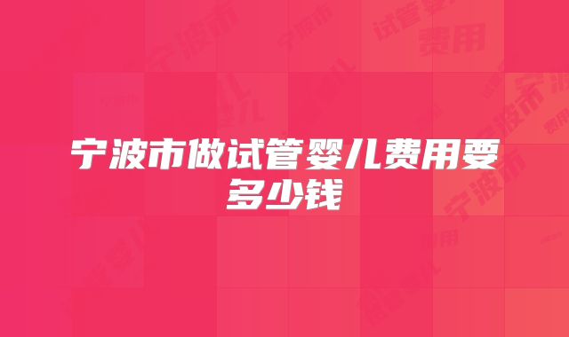 宁波市做试管婴儿费用要多少钱
