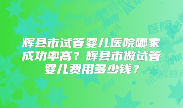 辉县市试管婴儿医院哪家成功率高?辉县市做试管婴儿费用多少钱?