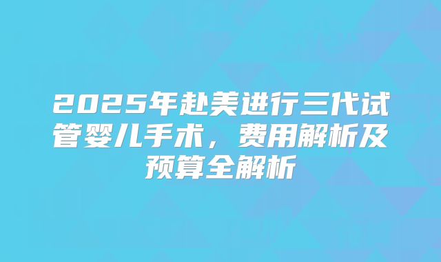 2025年赴美进行三代试管婴儿手术，费用解析及预算全解析