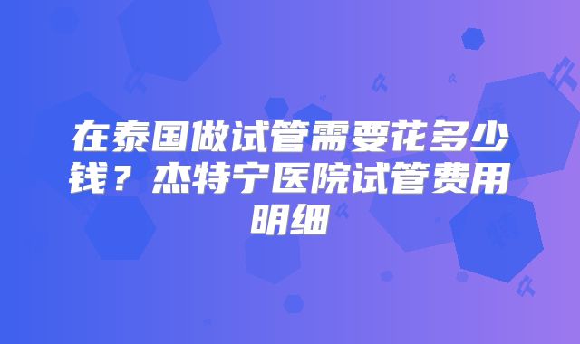 在泰国做试管需要花多少钱?杰特宁医院试管费用明细