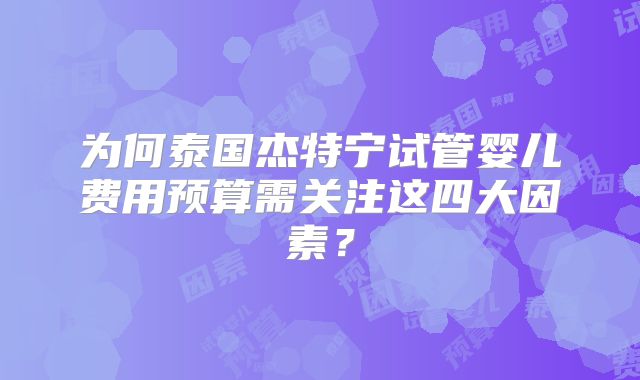 为何泰国杰特宁试管婴儿费用预算需关注这四大因素？