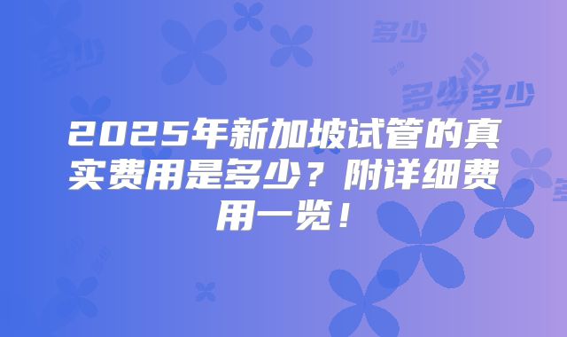 2025年新加坡试管的真实费用是多少?附详细费用一览!