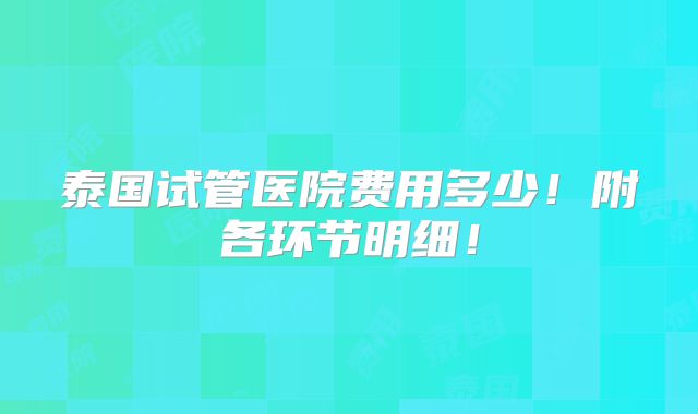 泰国试管医院费用多少!附各环节明细!