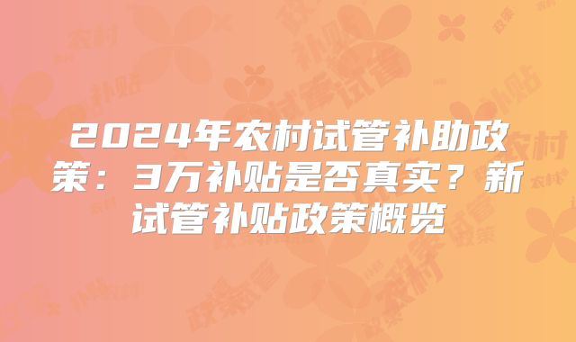 2024年农村试管补助政策：3万补贴是否真实？新试管补贴政策概览