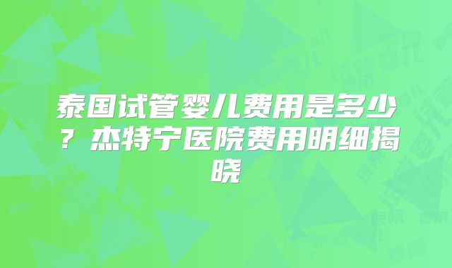 泰国试管婴儿费用是多少？杰特宁医院费用明细揭晓