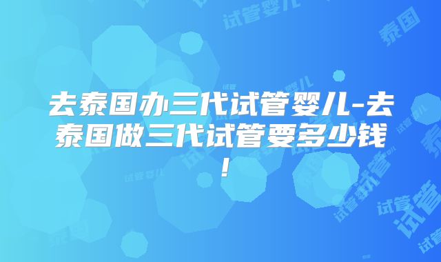 去泰国办三代试管婴儿-去泰国做三代试管要多少钱!