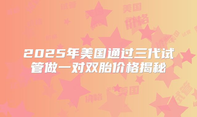 2025年美国通过三代试管做一对双胎价格揭秘
