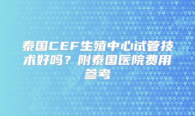 泰国CEF生殖中心试管技术好吗?附泰国医院费用参考