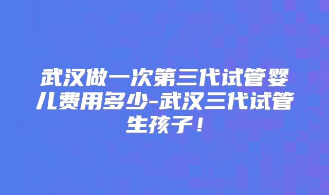 武汉做一次第三代试管婴儿费用多少-武汉三代试管生孩子!
