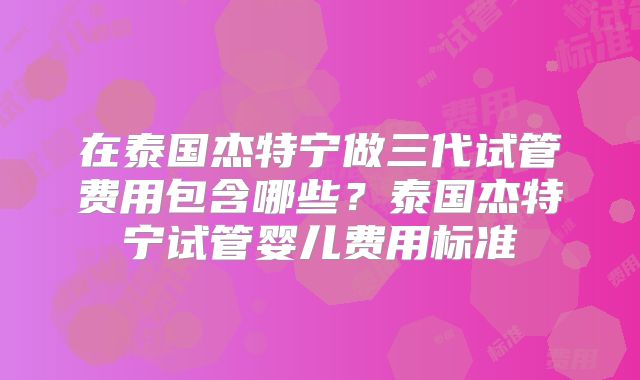 在泰国杰特宁做三代试管费用包含哪些?泰国杰特宁试管婴儿费用标准