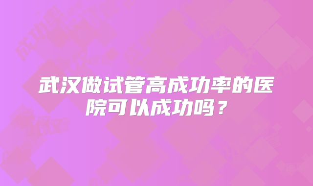 武汉做试管高成功率的医院可以成功吗？