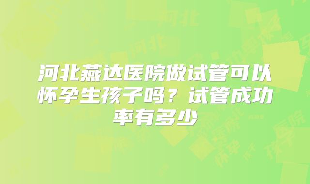 河北燕达医院做试管可以怀孕生孩子吗？试管成功率有多少