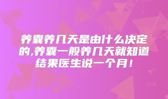 养囊养几天是由什么决定的,养囊一般养几天就知道结果医生说一个月!
