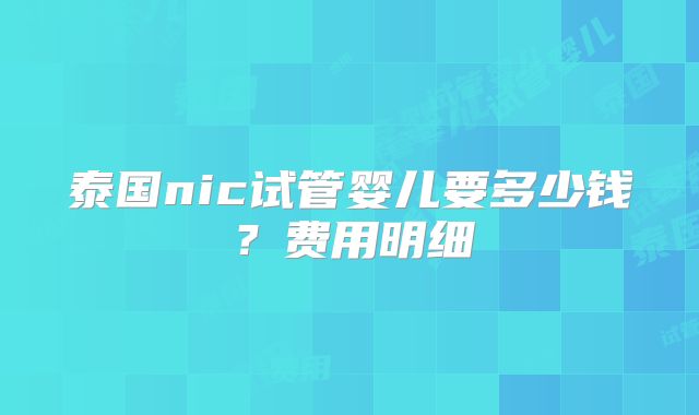 泰国nic试管婴儿要多少钱？费用明细