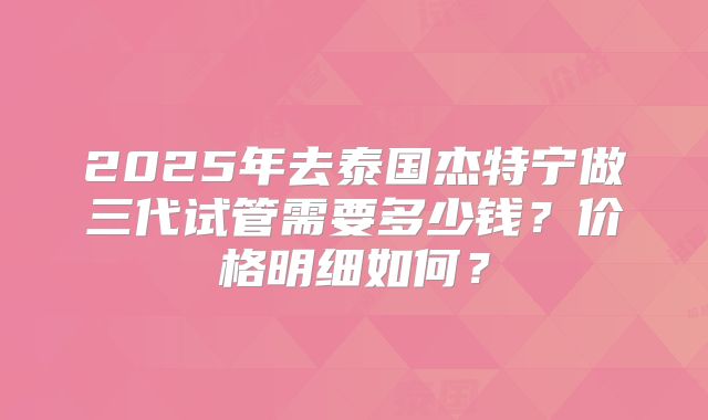 2025年去泰国杰特宁做三代试管需要多少钱？价格明细如何？