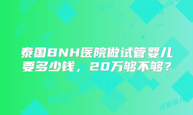泰国BNH医院做试管婴儿要多少钱，20万够不够？