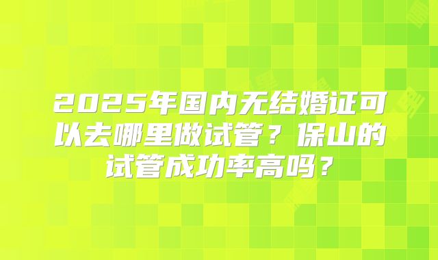 2025年国内无结婚证可以去哪里做试管?保山的试管成功率高吗?